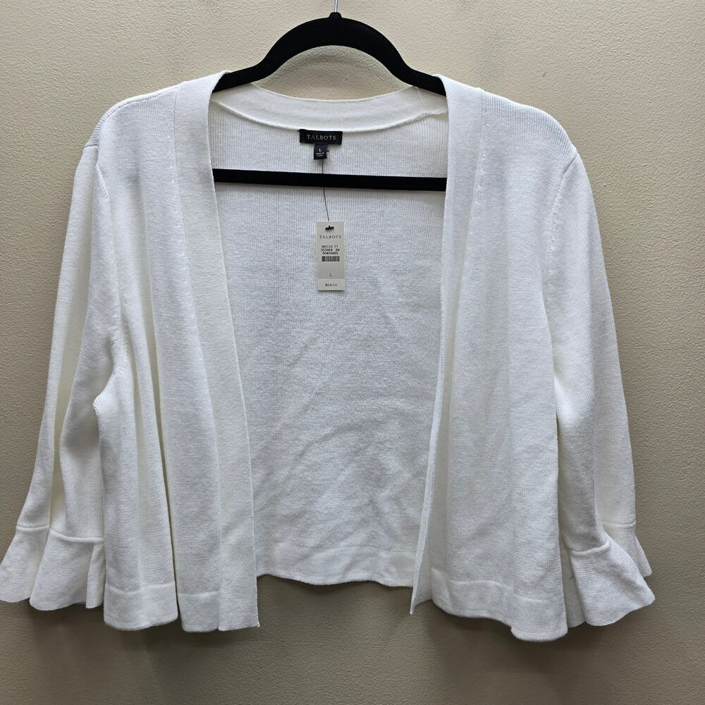 Talbots NWT Cardigan Sweater Size Large Open Front Coastal Grandmother White